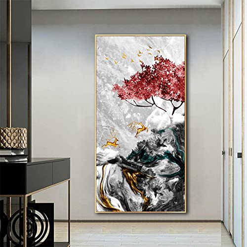 Amazon｜絵画絵家の装飾のための風景の木鹿の壁アートパネル絵