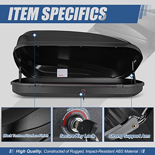 Image of Auto Dynasty Hard Shell Roof Top Mount Car Storage Travel Luggage Box Cargo Carrier, 55 (L) x 34.5 (W) x 14 (H) Inches, Capacity 110 Pounds, 12.7 Cubic Feet (Tool-Free Install), Textured Black Finish