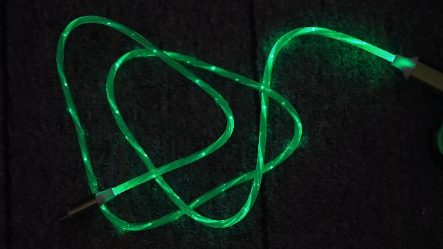 Image of IHAO Starry Light-Up USB Cable USBA to USBC Cable Durable Fast Charging Cable with Visible Current Flow As Night Light Use-A to C Star Green