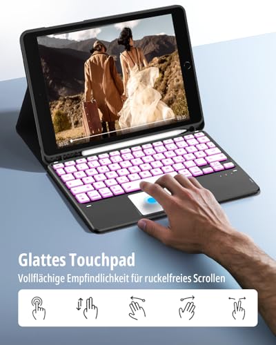 CACOE Hülle Tastatur Kompatibel mit iPad 9. Generation 10.2 Zoll mit Touchpad, 7-Farbige Beleuchtung Abnehmbare Kabellose Tastatur für iPad… – Ansicht 3