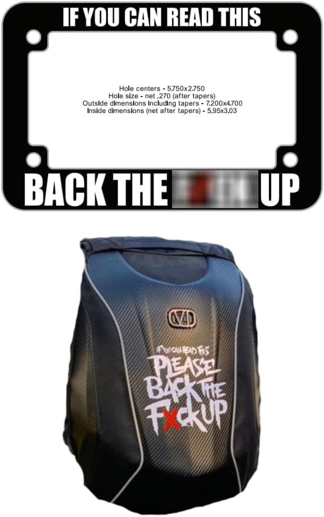 Motorcycle License Plate Frame TikTok Made Me Buy it Trend If You Can Read This Back Up Funny Back Up Holder Funny Car Gift Men Women Your Too Close (Frame + Backpack Combo)
