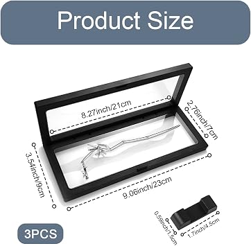 3PCS 3D Floating Frame Display Stand, Transparent Display Frame, Challenge Coin Holder for Jewelry Antique Specimens, 9.1x3.5 Inches