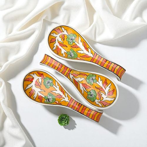 Image of Malaikah Ceramic Spoon Rest Orange Pack of 3 for Home, Kitchen, Dining, Kitchen Decor & Gifting