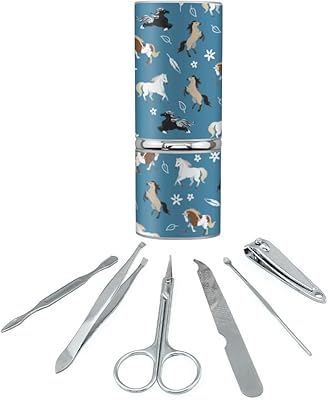 Frolicking Horses Pattern Stainless Steel Manicure Pedicure Grooming Beauty Care Travel Kit