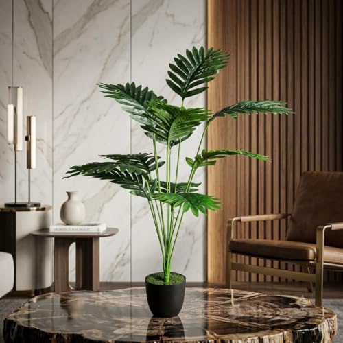 Image of SAUDEEP INDIA Artificial Areca Palm Plant 81 cm with Pot | 12 Leaves Realistic Tropical Fake Plant for Home Decor | Indoor Greenery for Living Room Office Bedroom Balcony Hotel(Export Quality)