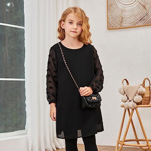 Jxstar Girls Mesh Contrast Long Sleeve Kids A Line Dress Solid Fall Winter Clothes2