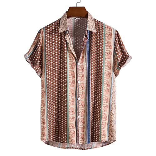 Chemise en lin pour hommes à motif floral marron et style bohème