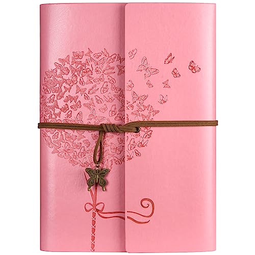 OMEYA Leder Notizbuch Tagebuch, Nachfüllbares Tagebuch für Frauen Mädchen, liniert Retro Reisende Tagebuch A5 16.5 cm x 23.4cm (rosa)