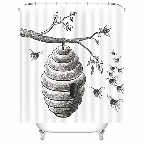 Cortina Baño Cortina De Ducha Pequeña Panal En Árbol Cortinas D Baños Cortina Ducha Camper Polyester Blanco Ojales De Acero Inoxidable Y 12 Ganchos, 180X180Cm