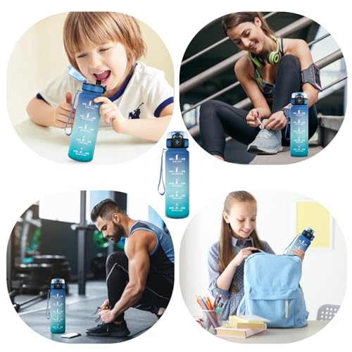 Vikastar Trinkflasche, 500ml BPA-Frie, Trinkflasche Sport, Trinkflasche Kohlensäure Geeignet, Sportflasche für Kinder, Schule, Outdoor, Blau-Grün