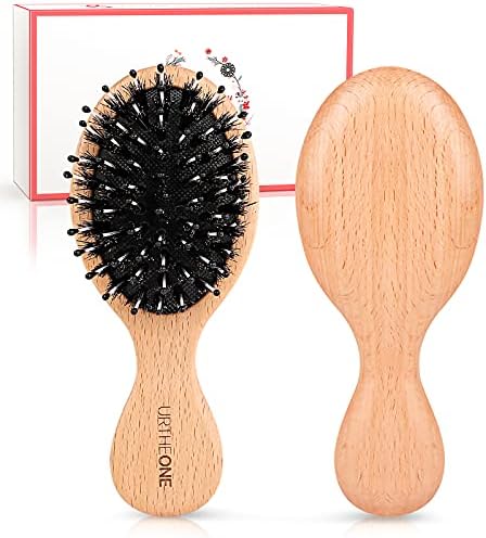 Hair Brush Mini Boar Bristle Hairbrush Pocket Travel Small Paddle Hair Brush for Men Women Kids for Thick Curly Thin Long Short Wet or Dry Hair Detangle Massage Add Shine