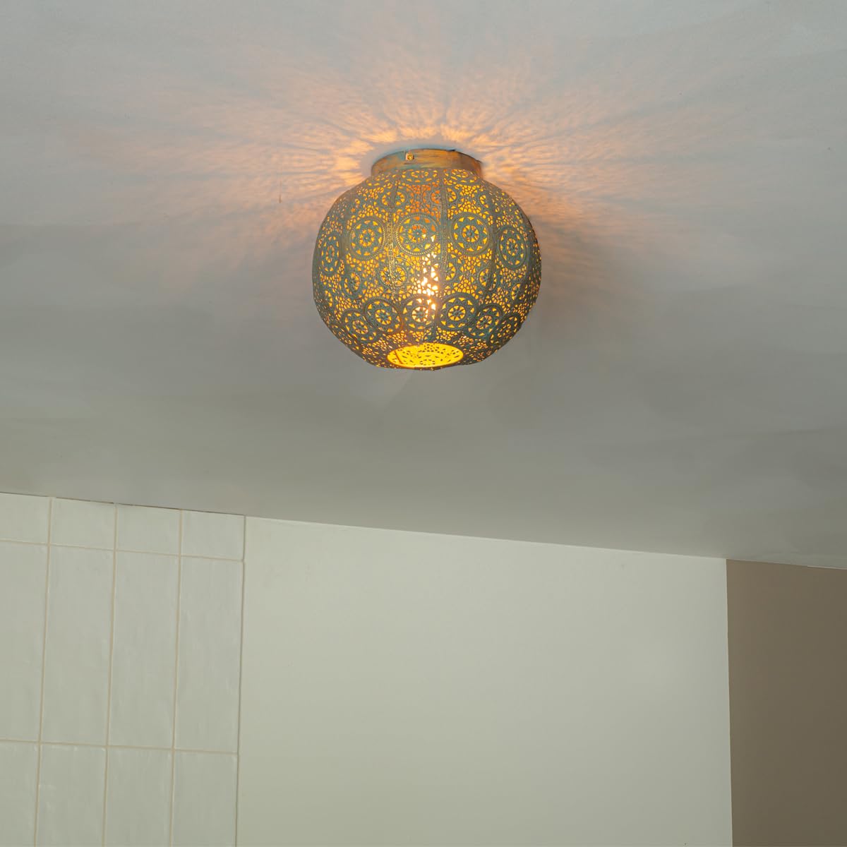 Qazqa baloo - Lampada da soffitto Orientale - 1 luce - Ø 28.5 cm - Verde - Orientale - Soggiorno I Camera da letto I Sala da Pranzo I Cucina