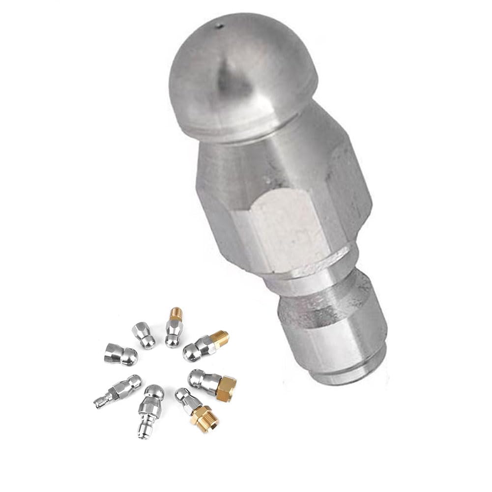 Buses pour nettoyeurs haute pression, Buse de nettoyage vidange à jet d'égout connexion rapide haute pression en acier inoxydable, 1/2/5 pièces(1 Hole in Front/6 Holes in Back 3/8 Quick Plug,5pcs)
