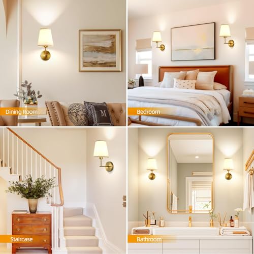 Image of Battery Operated Wall Sconces Set of Two, Dimmable Rechargeable Battery Wall Light with RGB Bulb, Rechargeable Wall Mounted Sconce Lamp with Remote Control for Bedroom, Living Room, Entryway, Gold