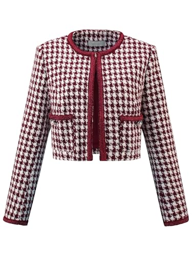 Amazon.com: Hobemty Women's Houndstooth Blazer Collarless Plaid