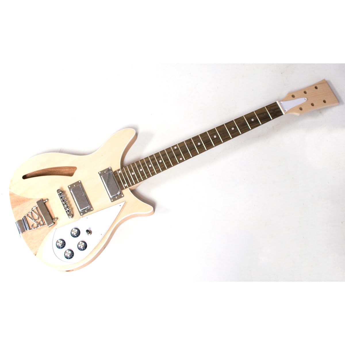 DIY E-Gitarren-Kit im Rik-Stil – unlackierter Mahagoni-Körper, Ahornhals, Chrom-Hardware – komplettes Set für individuelle Bauten – einfache Montage, ideal für Gitarristen und Personalisierung