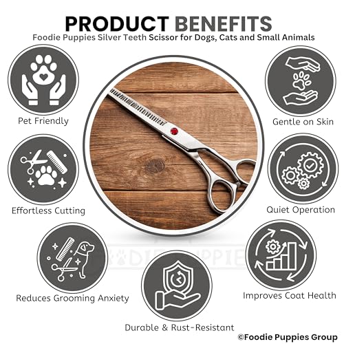 Image of Foodie Puppies Professional Dog Thinning Scissors with Teeth - Silver Grooming Shears for Dogs & Cats | Stainless Steel, Smooth Cut, Ergonomic Handle for Salon & Home Pet Grooming Daily Use