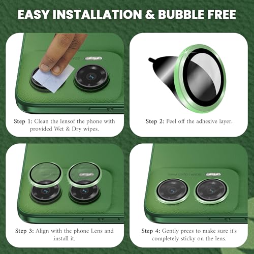 Image of ArmourPro Camera Rings Tempered Glass for Motorola G35, Tough HD Individual Aluminum Alloy Rings 9H Camera Cover, Scratch-Resistant,Camera Lens Protection| Green, 1 Pack