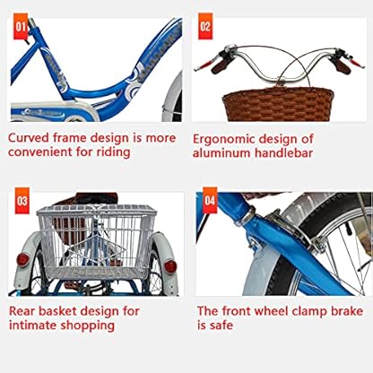 20-Zoll-Dreirad für Erwachsene, Fahrrad mit Kohlenstoffstahlrahmen und großem Korb, dreirädriges Cruiser-Fahrrad, mehrere Farben (braun) – Bild 4