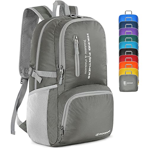 ZOMAKE Leicht Faltbarer Rucksack Packbare Backpacks 35L,Kleiner Rucksäcke Wanderrucksack Wasserdicht Rucksäcke für Damen Herren Outdoor Wandern(Dunkelgrau)
