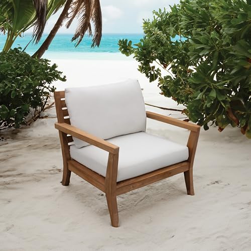 Image of Tommy Bahama Sunbrella Fabric 1-Piece Outdoor Knife Edge Deep Seat Lounge Chair Seat and Back Cushion Set, Bamboo Bay Bone
