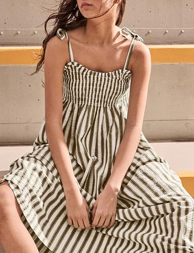 Image of Lentta Women's Striped Smocked Maxi Dress Causal Spaghetti Strap Stretchy Flowy Swing Long Dress with Pockets