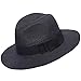 Women Straw Panama Beach Hat Packable Foldable Summer Fedora Wide Brim Sun Hats (Black,L)