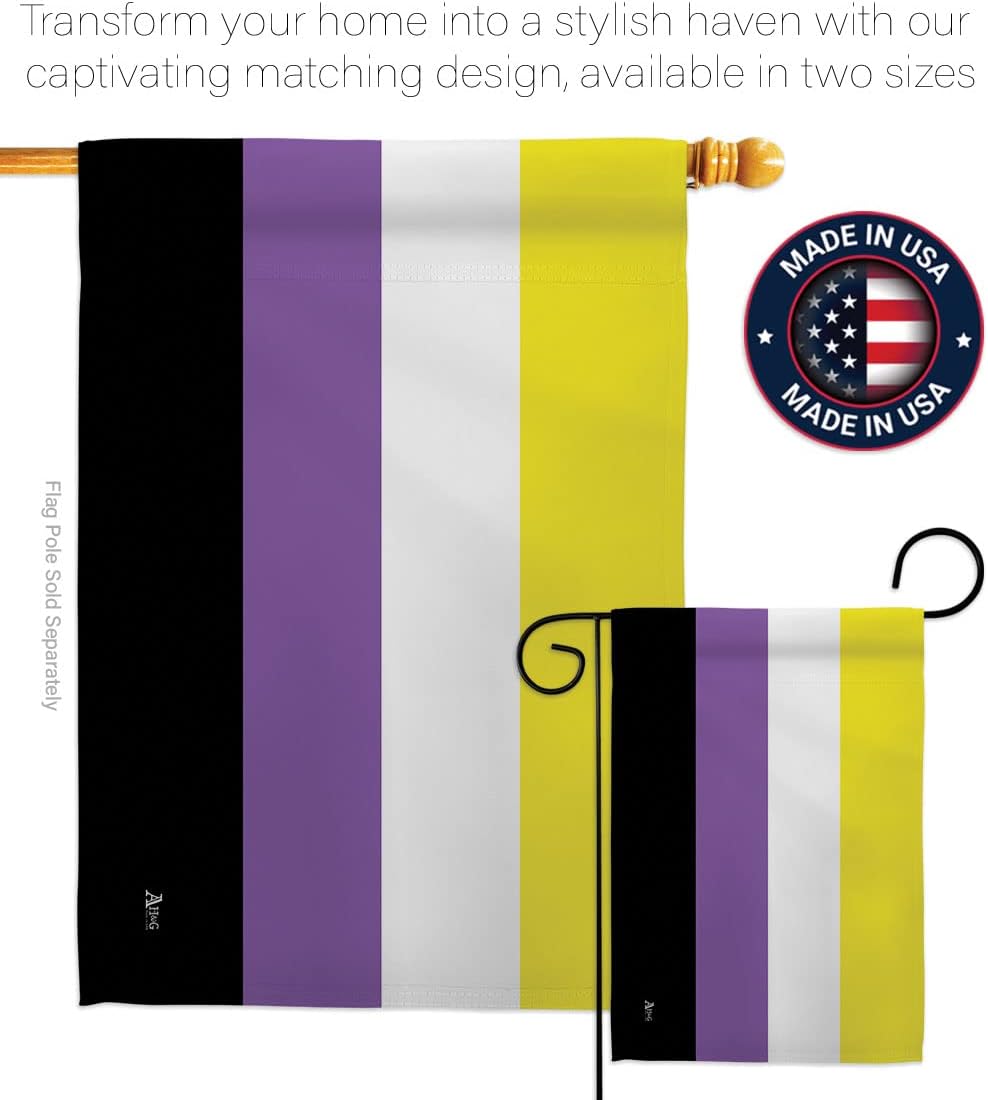 Nonbinary Flag Garden - Set Wall Holder Support Pride Rainbow Love LGBT Gay Bisexual Pansexual Transgender - House Decoration Banner Small Yard Gift Double-Sided Made in USA 13 X 18.5