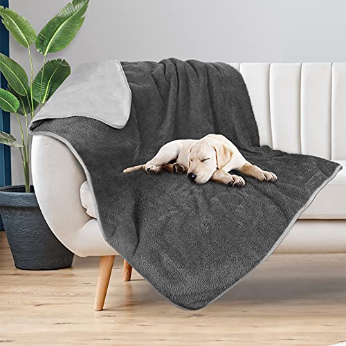 Waterproof Dog Blanket for Couch - Reversible Design 50"x60" Liquid Proof Pet Blanket for Sofa Soft Warm Flannel Sherpa Sleep for Dog Cat - Waterproof Dog Bed Cover Machine Washable