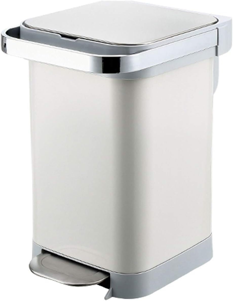 Poubelle, poubelle à pédale, poubelle domestique de grande capacité en acier inoxydable, poubelle de cuisine avec couvercle (Color : Bianco, Size : 25L)