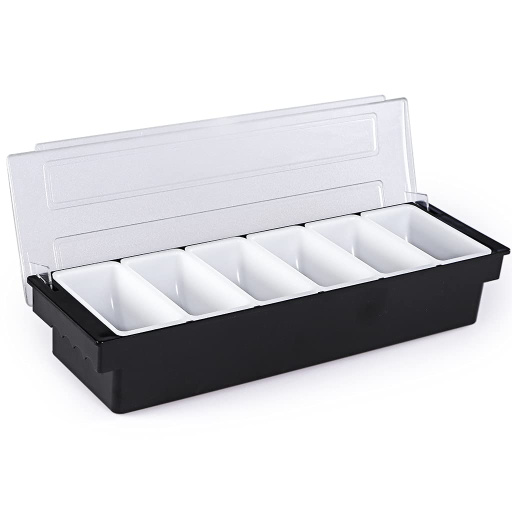MOLIGOU Contenitore per condimenti raffreddato a ghiaccio, 6 scomparti per stazioni di guarnire con coperchio, contenitore per servire condimenti refrigerato per feste, bar