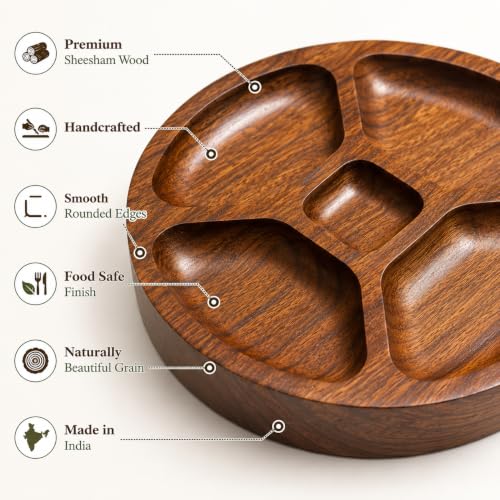 Image of Wooden Kitchen Preparation Tray | Wooden Vegetable & Masala Organizer | Chopping Prep Board with 5 Compartments | Dry Fruit, Snack & Spice Serving Tray | 10 Inch (Preparation Tray)