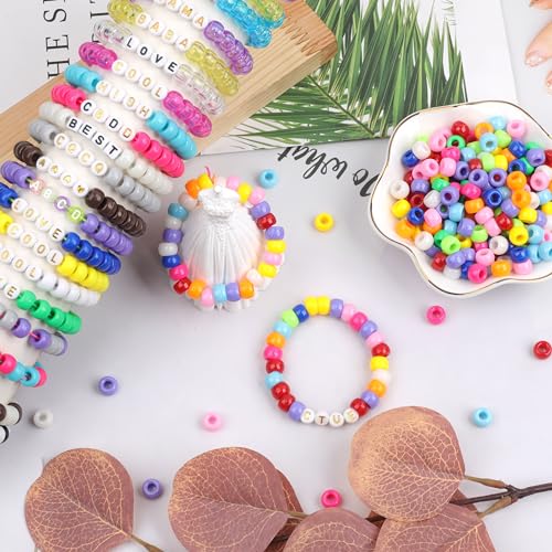 Image of 1000Pcs Pony Beads Bracelet 9mm Rainbow Plastic Barrel Pony Beads for Necklace,Hair Beads for Braids,Key Chain,Jewelry Making (Multicolor)