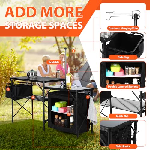 Mesa de Cocina de Camping Nice C, Mesa Plegable Portátil para Cocinar al Aire Libre (Negro) miniatura 4
