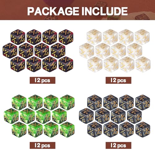 Image of Sumind 48 Pcs Counter Dice -1 /+1 Counters Ability Keyword Counters Buff Tokens 6 Sided Dice Gifts Compatible with CCG TCG Cards Gaming Accessory (Black Jade & Pearl)