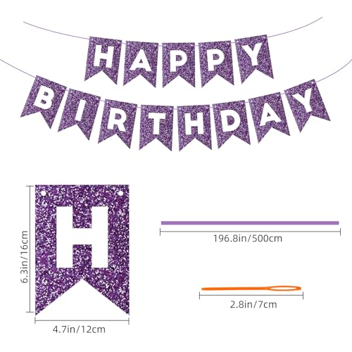 Image of Hooqict Purple Happy Birthday Banner Garland Sign for Backdrop Women Girls Purple Birthday Party Decorations Supplies Wall Door Party Banner