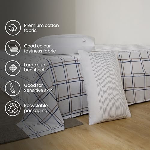 Image of United Colors of Benetton King Size Bedsheet Set | 100% Cotton 210 TC Double Bed Sheet with 2 Pillow Covers | Soft, Skin-Friendly & Fade-Resistant, Boutique Collection