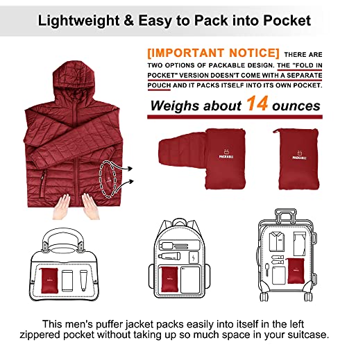 Outdoor Ventures Men's Lightweight Packable Hooded Puffer Jacket Insulated Winter Coat For Snow Ski Traveling #TOP1