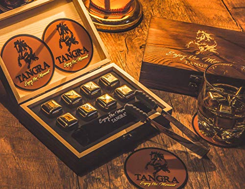 Whiskey Stainless Steel Stones Gift Set Of 8 Golden Ice Cubes. Reusable Chilling Rocks In Wooden Box Ideas For Men Dad Groomsman Husband Wedding Father's Day Birthday Anniversary By Tangra #TOP1