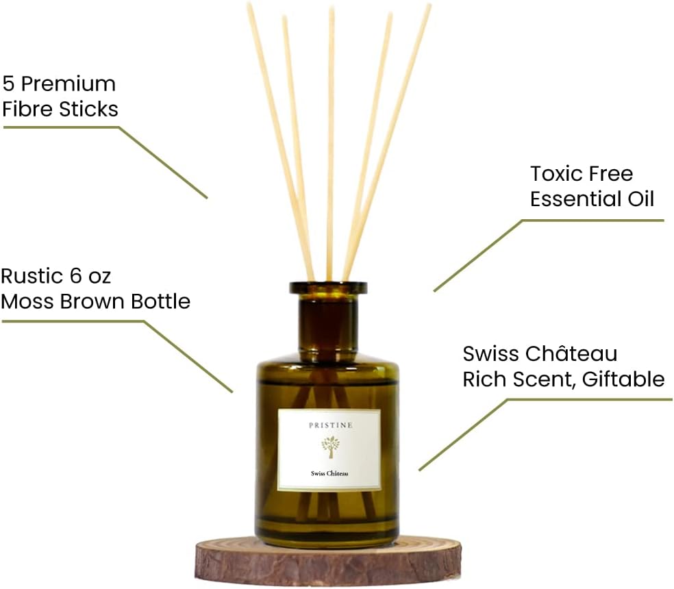 PRISTINE Swiss Château/Inspired by Hilton Reed Diffuser - Home & Bathroom | Fresh Cut Rose, Tangerine, Cedarwood Oil Reed Diffuser Set | Oil & Reed Diffuser Sticks, Home & Office Decor, Fragrance Gift