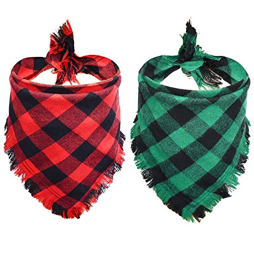 Malier 2 Pack Dog Bandana, Christmas Classic Buffalo Plaid Pattern with Tassels Edges Bandana, Pets Scarf Triangle Bibs Kerchief Bandana Costume Accessories Suitable for Small Medium Large Dogs Cats