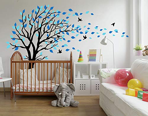 LUCKKYY Tree Blowing in The Wind Tree Wall Decals Wall Sticker Vinyl Art Kids Rooms Teen Girls Boys Wallpaper Murals Sticker Wall Stickers Nursery Decor Nursery Decals (Blue)