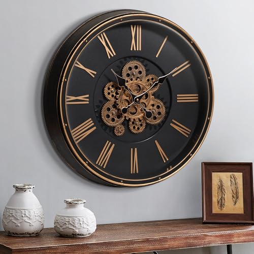 Mee 2ou Grande Horloge Murale avec Engrenages Mobiles, Horloge Murale Rétro de 50cm pour Décoration de Salon, Horloge Murale Décorative Industrielle...
