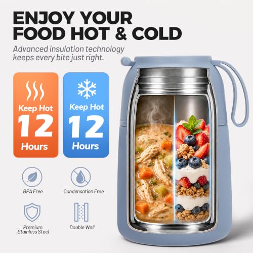 Image of Itslife Insulated Thermo Food Jar for Hot & Cold Food for Adult, 17 oz Soup Thermal Hot Food Containers for Lunch, Triple Layer Insulation Stainless Steel Food Jar with Spoon