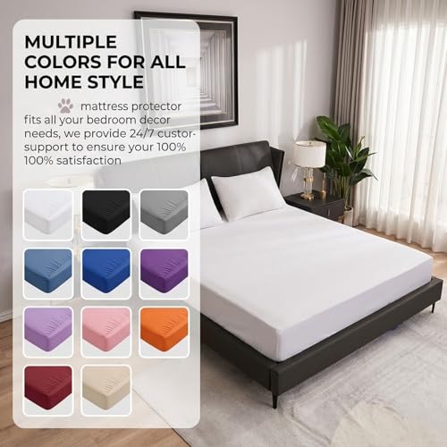 Protector de colchón impermeable beige de 160x200 cm con bolsillo profundo y capa absorbente 8