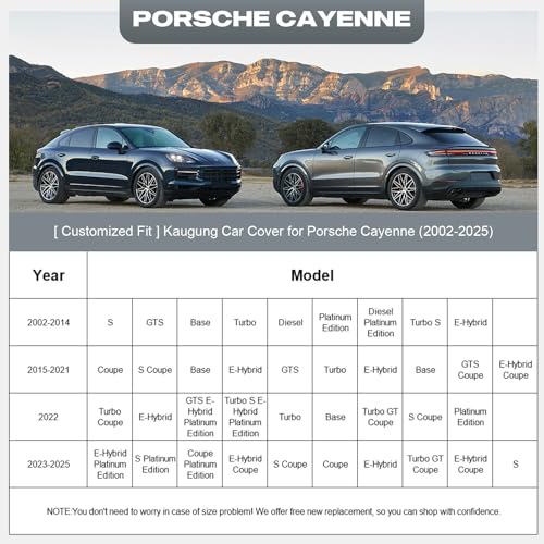 Image of Kaugung Car Cover Custom Fit for Porsche Cayenne (2002-2026), 6 Layers Waterproof All Weather for Automobiles Full Exterior Cover Rain Sun Snow Protector with Door Zipper. Silver