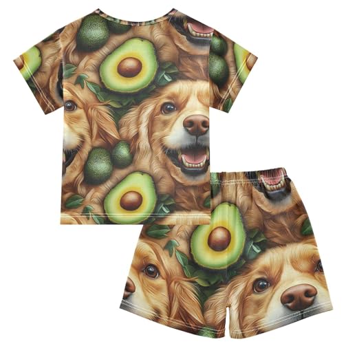 ALAZA Puppy Dog Avocado Pajamas Set Short Sleeve Cotton Sleepwear Summer Pjs 2 Piece 5-14Y2