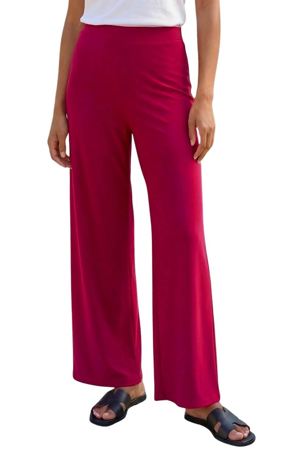 Roman Women's Wine Wide Leg Stretch Trousers In | Size: 14
