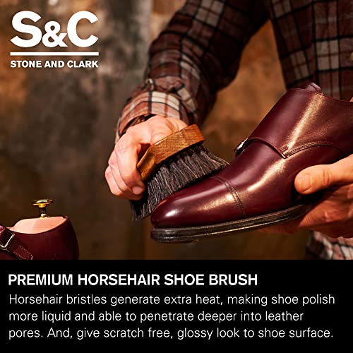 Premium Brown Horsehair Brush - Horsehair Shoe Brush For Cleaning, Polishing & Buffing Leather Shoes - Shoe Shine Brush W/Soft Bristles, Comfy Grip - Shoe Brushes Made Of Beech Wood #TOP2