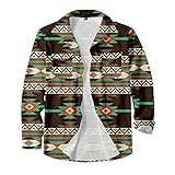 Men's Casual Aztec Print Button Down Woolen Long Sleeve Lightweight Lapel Western Shacket Jacket Coat Blouse